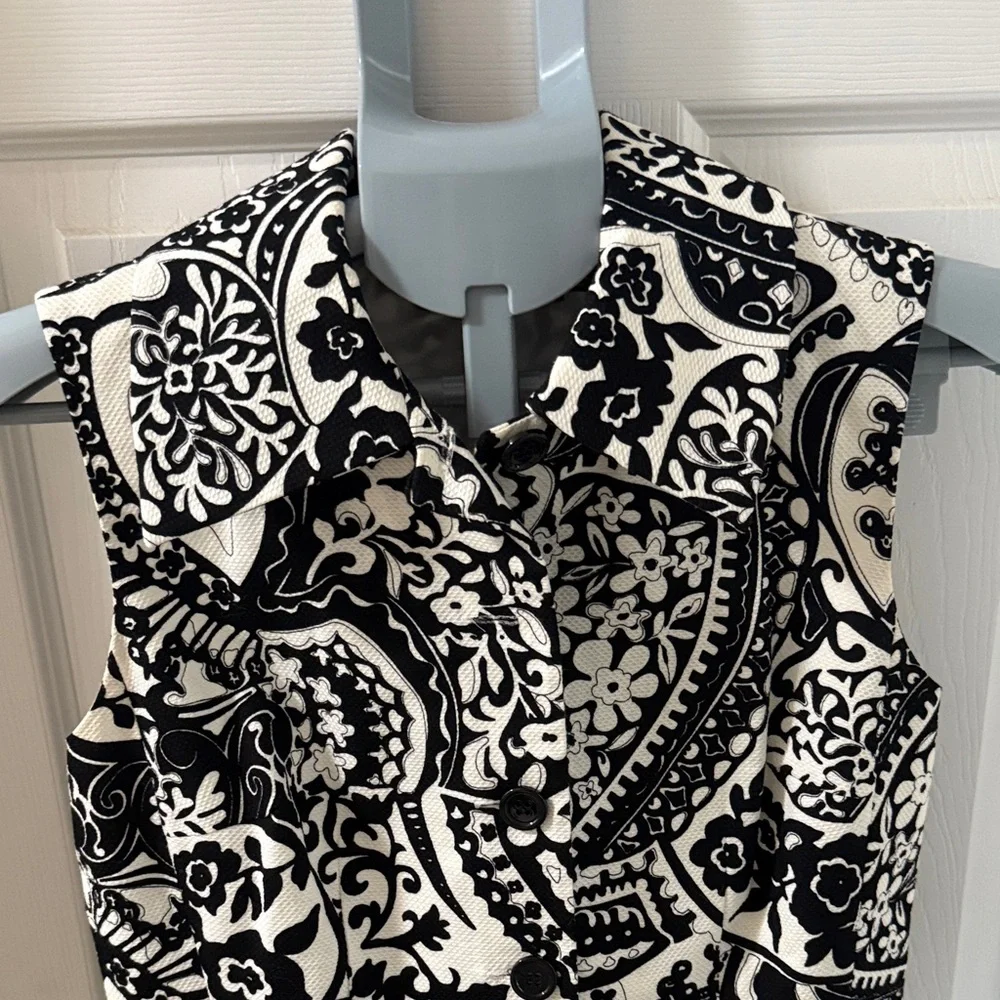 Rickie Freeman Teri Jon Black and White Paisley Dress 4 - Picture 9 of 9